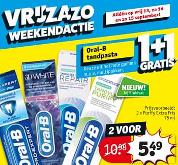 Promoties Oral-b tandpasta punfy extra fris - Oral-B - Geldig van 10/09/2019 tot 22/09/2019 bij Kruidvat