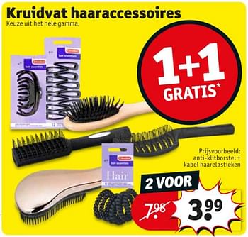Huismerk Kruidvat haaraccessoires anti-klitborstel +kabel haarelastieken - Promotie bij Kruidvat