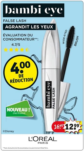 Promotions Bambi eye false lash agrandit les yeux - L'Oreal Paris - Valide de 10/09/2019 à 22/09/2019 chez Kruidvat