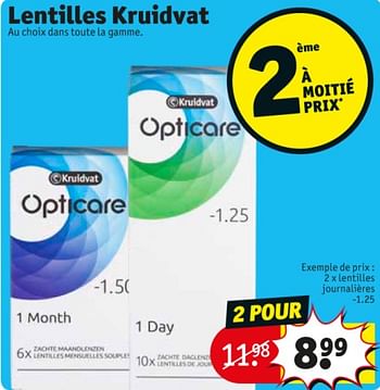 Promotions Lentilles kruidvat lentilles journalières -1.25 - Produit maison - Kruidvat - Valide de 10/09/2019 à 22/09/2019 chez Kruidvat