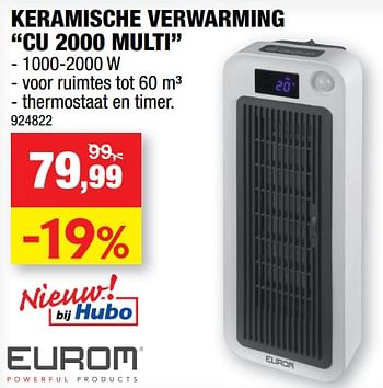 Promoties Eurom keramische verwarming cu 2000 multi - Eurom - Geldig van 11/09/2019 tot 22/09/2019 bij Hubo