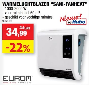 Promoties Eurom warmeluchtblazer sani-fanheat - Eurom - Geldig van 11/09/2019 tot 22/09/2019 bij Hubo