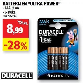 Promoties Batterijen ultra power - Duracell - Geldig van 11/09/2019 tot 22/09/2019 bij Hubo
