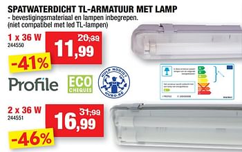 Promotions Spatwaterdicht tl-armatuur met lamp - Profile - Valide de 11/09/2019 à 22/09/2019 chez Hubo