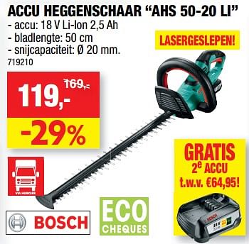 Promoties Bosch accu heggenschaar ahs 50-20 li - Bosch - Geldig van 11/09/2019 tot 22/09/2019 bij Hubo