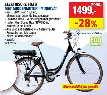 Promotions Elektrische fiets met middenmotor minerva - Minerva - Valide de 11/09/2019 à 22/09/2019 chez Hubo