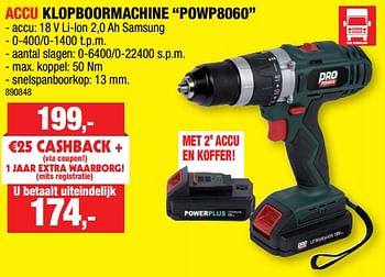 Promotions Powerplus accu klopboormachine powp8060 - Powerplus - Valide de 11/09/2019 à 22/09/2019 chez Hubo