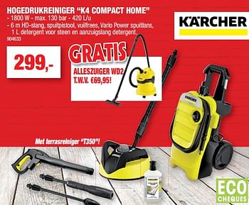 Promoties Kärcher hogedrukreiniger k4 compact home - Kärcher - Geldig van 11/09/2019 tot 22/09/2019 bij Hubo