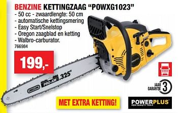 Promotions Powerplus benzine kettingzaag powxg1023 - Powerplus - Valide de 11/09/2019 à 22/09/2019 chez Hubo