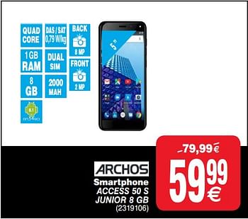 Promoties Archos smartphone access 50 s junior 8 gb - Archos - Geldig van 10/09/2019 tot 23/09/2019 bij Cora