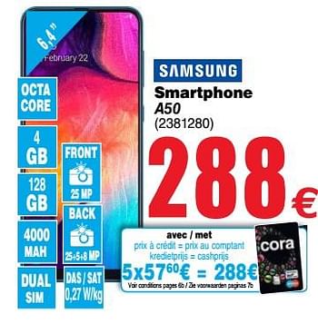 Promotions Samsung smartphone a50 - Samsung - Valide de 10/09/2019 à 23/09/2019 chez Cora