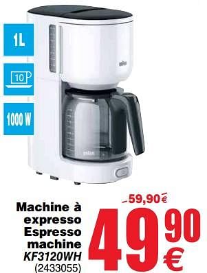 Promotions Braun machine à expresso espresso machine kf3120wh - Braun - Valide de 10/09/2019 à 23/09/2019 chez Cora