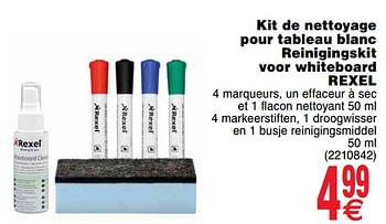 Promoties Kit de nettoyage pour tableau blanc reinigingskit voor whiteboard rexel - Rexel - Geldig van 10/09/2019 tot 23/09/2019 bij Cora