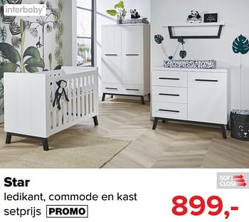 Promoties Star ledikant, commode en kast setprijs - Interbaby - Geldig van 02/09/2019 tot 28/09/2019 bij Baby-Dump