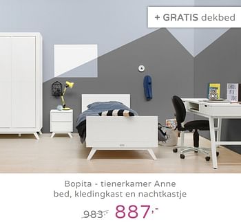 Promotions Bopita - tienerkamer anne bed, kledingkast en nachtkastje - Bopita - Valide de 08/09/2019 à 28/09/2019 chez Baby & Tiener Megastore