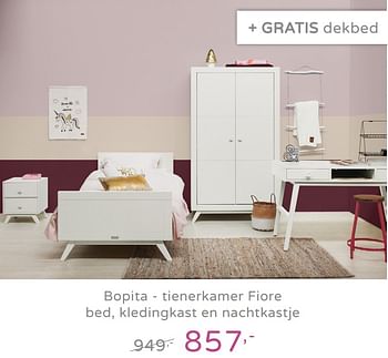 Promoties Bopita - tienerkamer fiore bed, kledingkast en nachtkastje - Bopita - Geldig van 08/09/2019 tot 28/09/2019 bij Baby & Tiener Megastore