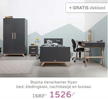 Promoties Bopita tienerkamer kyan bed, kledingkast, nachtkastje en bureau - Bopita - Geldig van 08/09/2019 tot 28/09/2019 bij Baby & Tiener Megastore