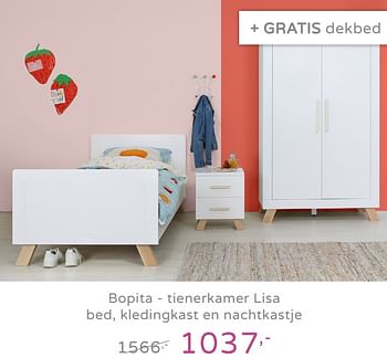 Promoties Bopita - tienerkamer lisa bed, kledingkast en nachtkastje - Bopita - Geldig van 08/09/2019 tot 28/09/2019 bij Baby & Tiener Megastore
