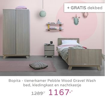 Promoties Bopita - tienerkamer pebble wood gravel wash bed, kledingkast en nachtkastje - Bopita - Geldig van 08/09/2019 tot 28/09/2019 bij Baby & Tiener Megastore