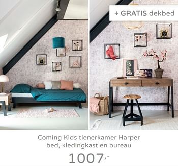 Promoties Coming kids tienerkamer harper bed, kledingkast en bureau - Coming Kids - Geldig van 08/09/2019 tot 28/09/2019 bij Baby & Tiener Megastore