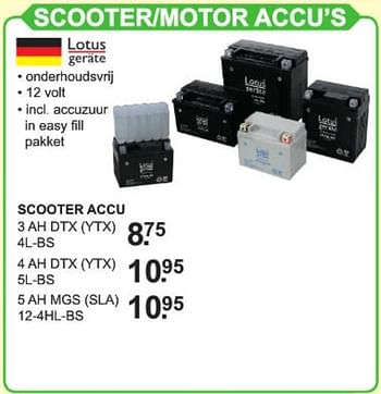 Promoties Scooter-motor accu`s scooter accu - Lotus Geräte - Geldig van 09/09/2019 tot 28/09/2019 bij Van Cranenbroek