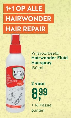 Promoties 1+1 op alle hairwonder hair repair hairwonder fluid hairspray - Hairwonder - Geldig van 09/09/2019 tot 06/10/2019 bij Holland & Barret