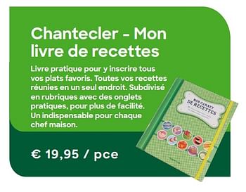 Promotions Chantecler - mon livre de recettes - Editions Chantecler - Valide de 09/09/2019 à 03/11/2019 chez Ava
