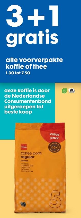 Promoties Voorverpakte koffie of thee - Huismerk - Hema - Geldig van 04/09/2019 tot 17/09/2019 bij Hema