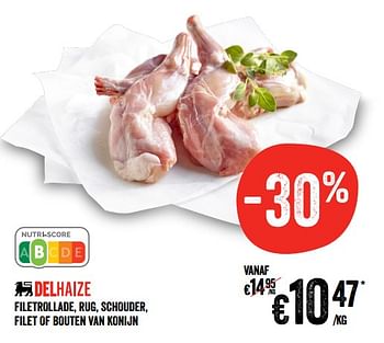 Promoties Filetrollade, rug, schouder, filet of bouten van konijn - Huismerk - Delhaize - Geldig van 12/09/2019 tot 18/09/2019 bij Delhaize
