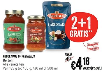 Promoties Koude saus of pastasaus bertolli - Bertolli - Geldig van 12/09/2019 tot 18/09/2019 bij Delhaize