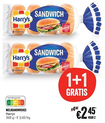 Promoties Melksandwiches harrys - Harry's - Geldig van 12/09/2019 tot 18/09/2019 bij Delhaize
