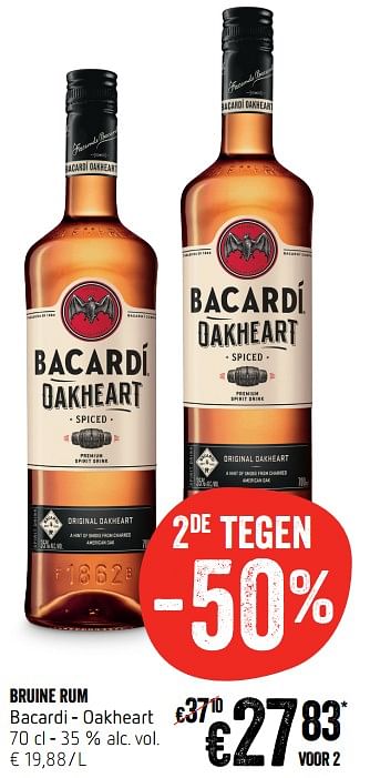 Promotions Bruine rum bacardi - oakheart - Bacardi - Valide de 12/09/2019 à 18/09/2019 chez Delhaize