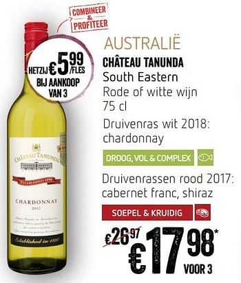 Promoties Château tanunda south eastern rode of witte wijn - Witte wijnen - Geldig van 12/09/2019 tot 18/09/2019 bij Delhaize