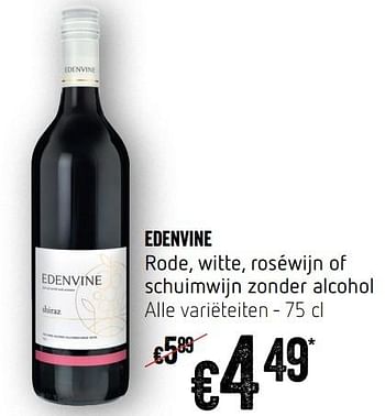 Promoties Edenvine rode, witte, roséwijn of schuimwijn zonder alcohol - Schuimwijnen - Geldig van 12/09/2019 tot 18/09/2019 bij Delhaize