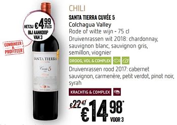 Promotions Santa tierra cuvée 5 colchagua valley rode of witte wijn - Vins rouges - Valide de 12/09/2019 à 18/09/2019 chez Delhaize