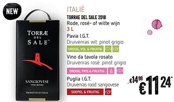 Promoties Torrae del sale 2018 rode, rosé- of witte wijn - Rode wijnen - Geldig van 12/09/2019 tot 18/09/2019 bij Delhaize