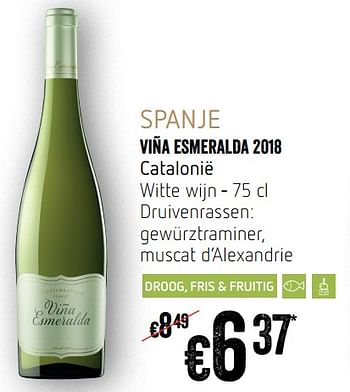 Promoties Viña esmeralda 2018 catalonië witte wijn - Witte wijnen - Geldig van 12/09/2019 tot 18/09/2019 bij Delhaize