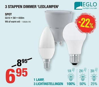 Promoties 3 stappen dimmer ledlampen spot - Eglo - Geldig van 05/09/2019 tot 22/09/2019 bij HandyHome