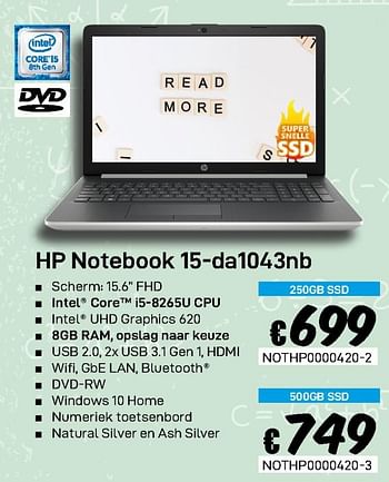 Promoties Hp notebook 15-da1043nb - HP - Geldig van 23/08/2019 tot 30/09/2019 bij Compudeals