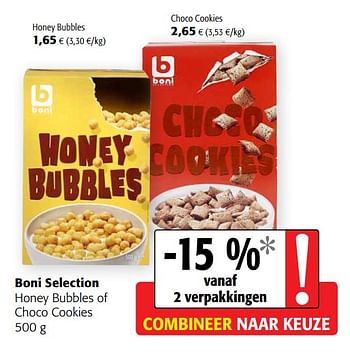 Promotions Boni selection honey bubbles of choco cookies - Boni - Valide de 11/09/2019 à 24/09/2019 chez Colruyt
