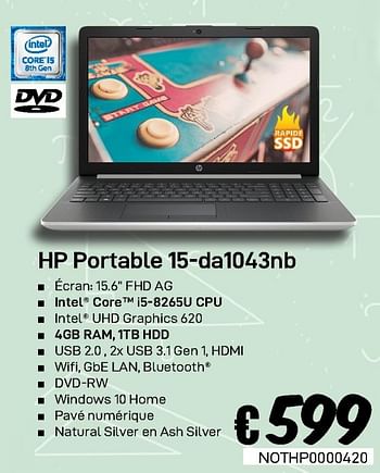 Promotions Hp portable 15-da1043nb - HP - Valide de 23/08/2019 à 30/09/2019 chez Compudeals