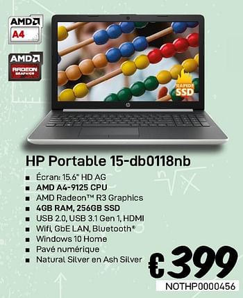 Promoties Hp portable 15-db0118nb - HP - Geldig van 23/08/2019 tot 30/09/2019 bij Compudeals