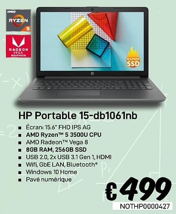 Promotions Hp portable 15-db1061nb - HP - Valide de 23/08/2019 à 30/09/2019 chez Compudeals