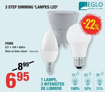 Promotions 3 step dimming lampes led poire e27 - Eglo - Valide de 05/09/2019 à 22/09/2019 chez HandyHome