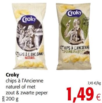Promoties Croky chips à l`ancienne naturel of met zout + zwarte peper - Croky - Geldig van 11/09/2019 tot 24/09/2019 bij Colruyt