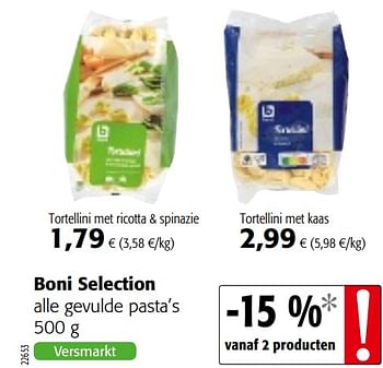 Promoties Boni selection alle gevulde pasta`s - Boni - Geldig van 11/09/2019 tot 24/09/2019 bij Colruyt