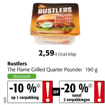 Promoties Rustlers the flame grilled quarter pounder - Rustlers - Geldig van 11/09/2019 tot 24/09/2019 bij Colruyt