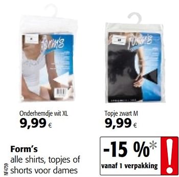 Promoties Form`s alle shirts, topjes of shorts voor dames - Forms - Geldig van 11/09/2019 tot 24/09/2019 bij Colruyt