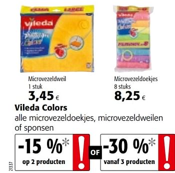 Promoties Vileda colors alle microvezeldoekjes, microvezeldweilen of sponsen - Vileda - Geldig van 11/09/2019 tot 24/09/2019 bij Colruyt