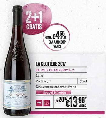 Promoties Clotière2017 saumur champigny a.c. - Rode wijnen - Geldig van 12/09/2019 tot 09/10/2019 bij Delhaize